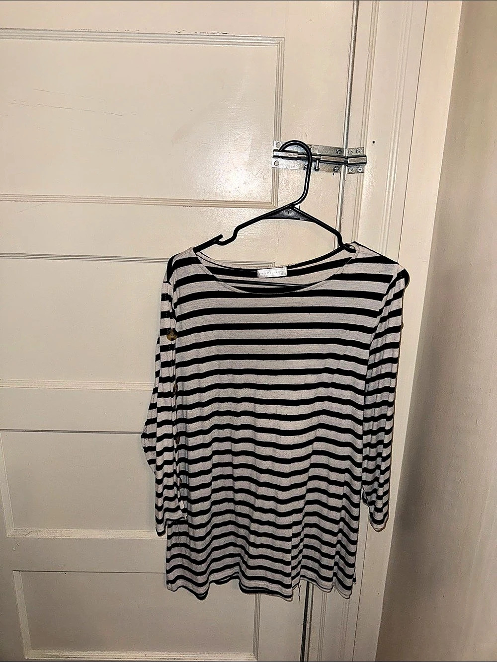Max Studio Striped Long Sleeve Top Black & White